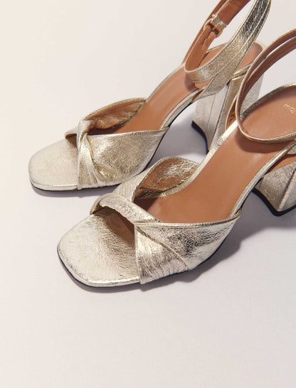 Metallic leather sandals with heels | Maje