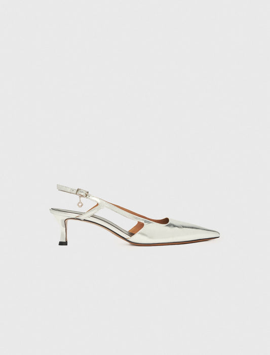 Silver leather strappy heels | Maje