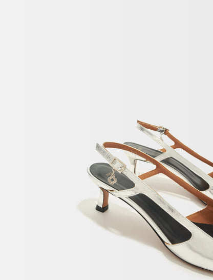 Silver leather strappy heels | Maje