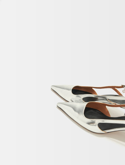 Silver leather strappy heels | Maje