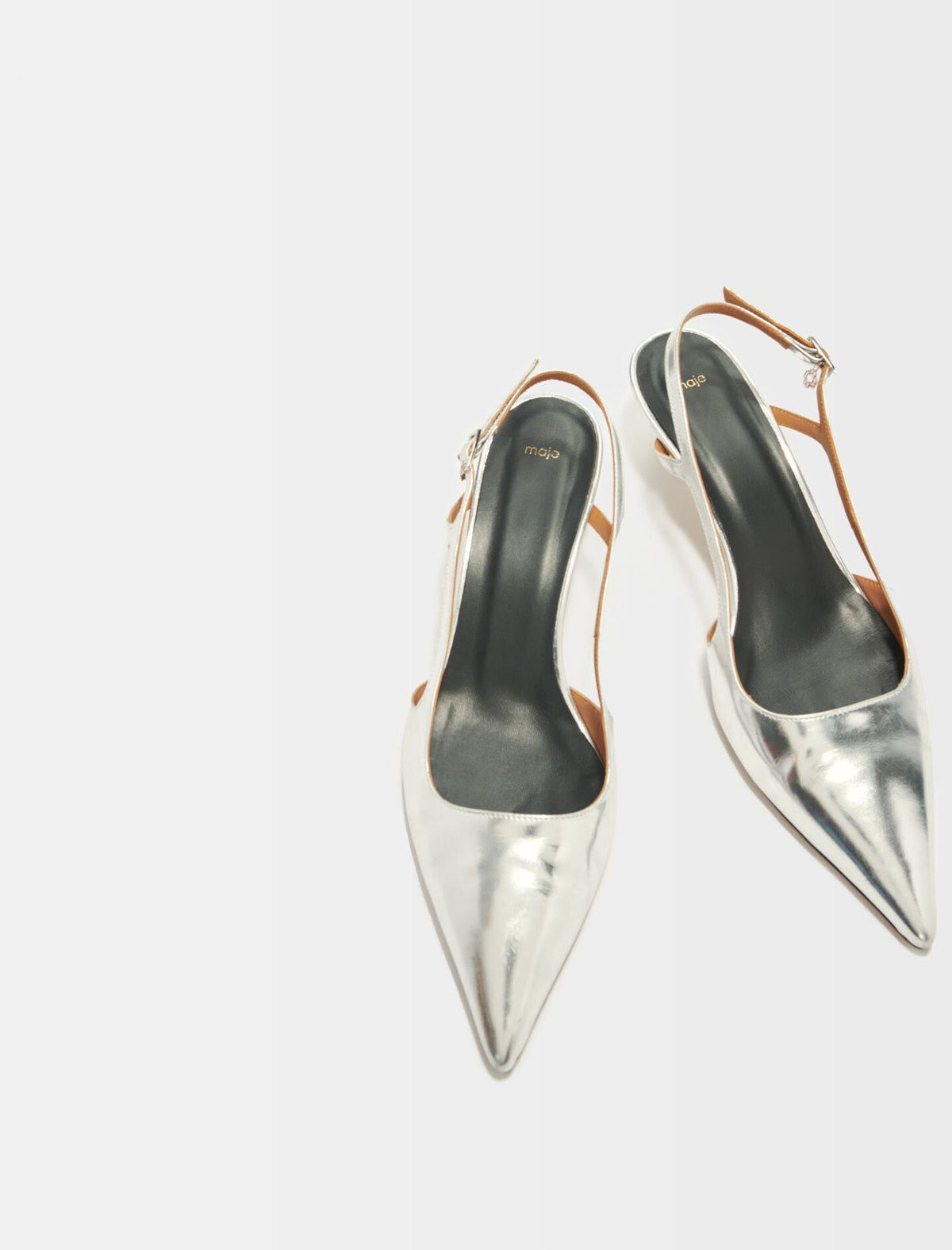 Silver leather strappy heels | Maje