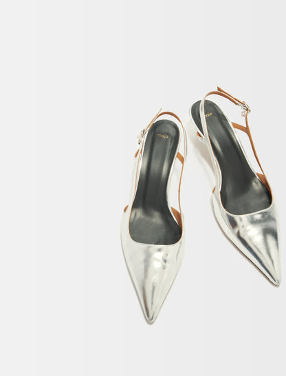 Silver leather strappy heels | Maje