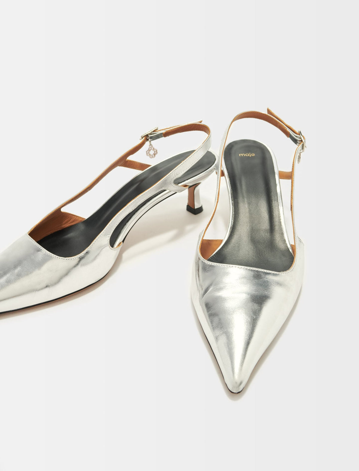 Silver leather strappy heels | Maje