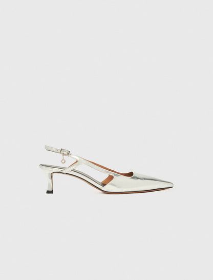 Silver leather strappy heels | Maje
