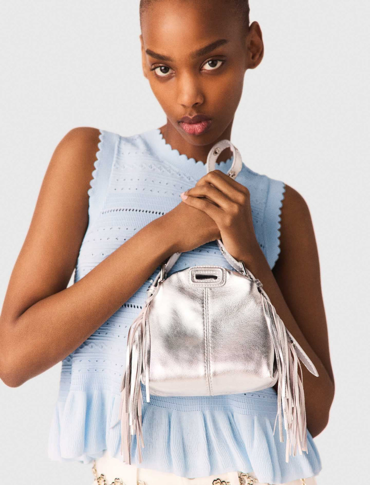 Metallic leather Miss M micro bag | Maje