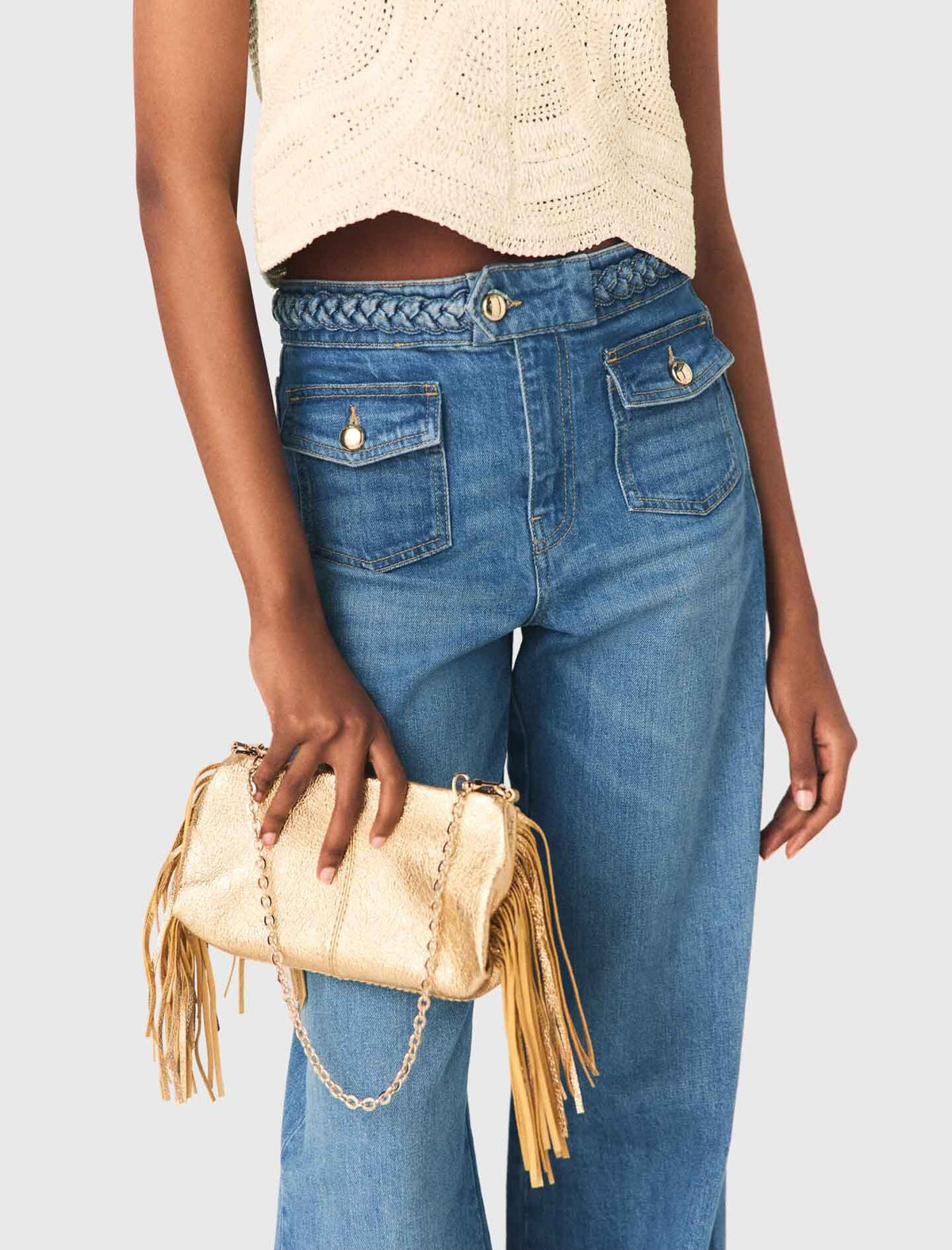 Miss M Metallic Pouch Bag | Maje