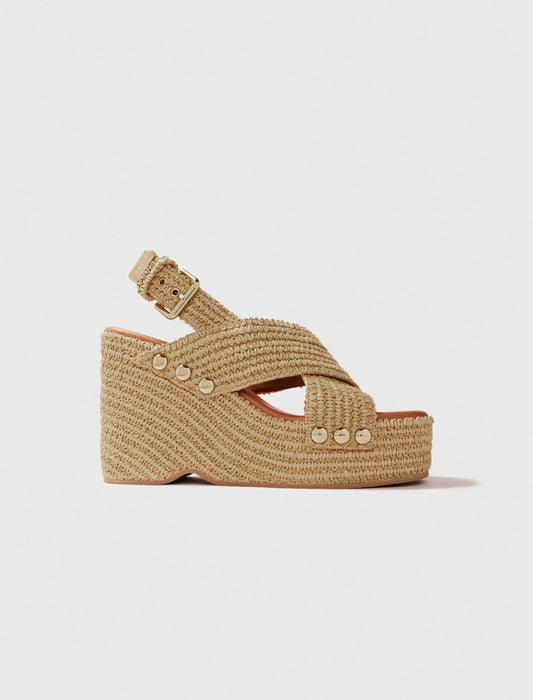 Wedge sandals with raffia effect | Maje