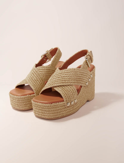 Wedge sandals with raffia effect | Maje