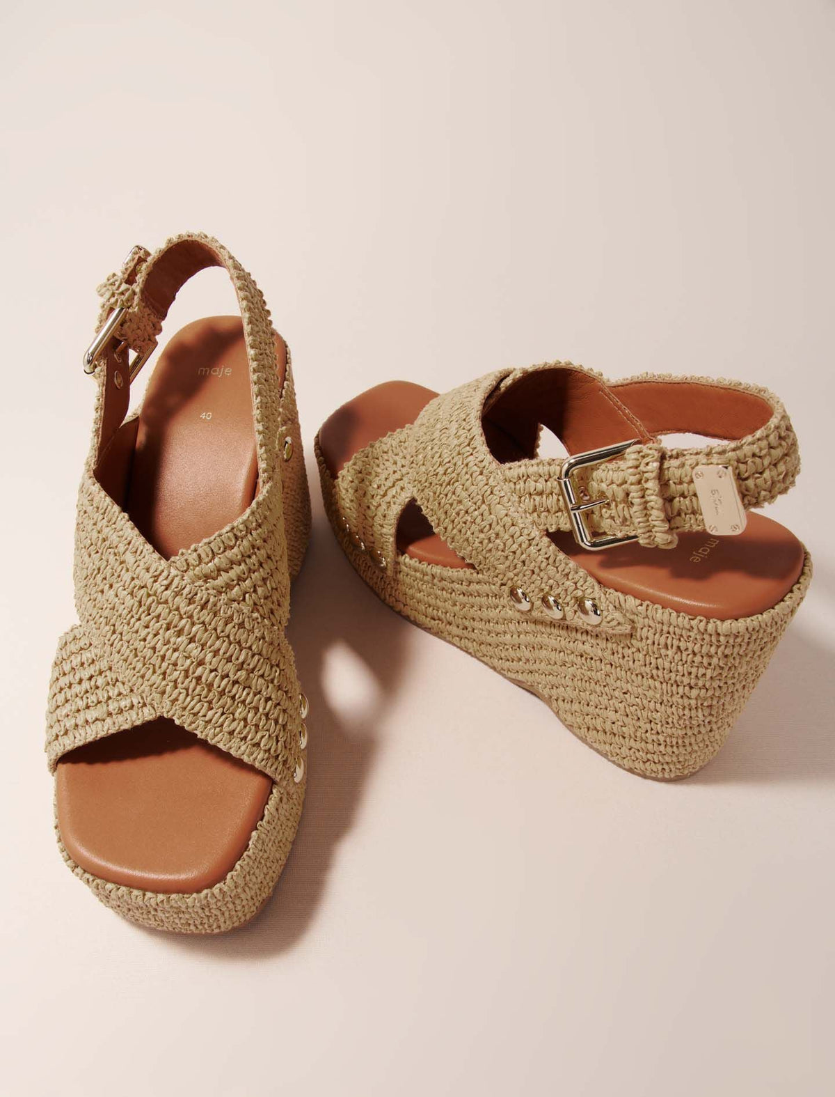 Wedge sandals with raffia effect | Maje