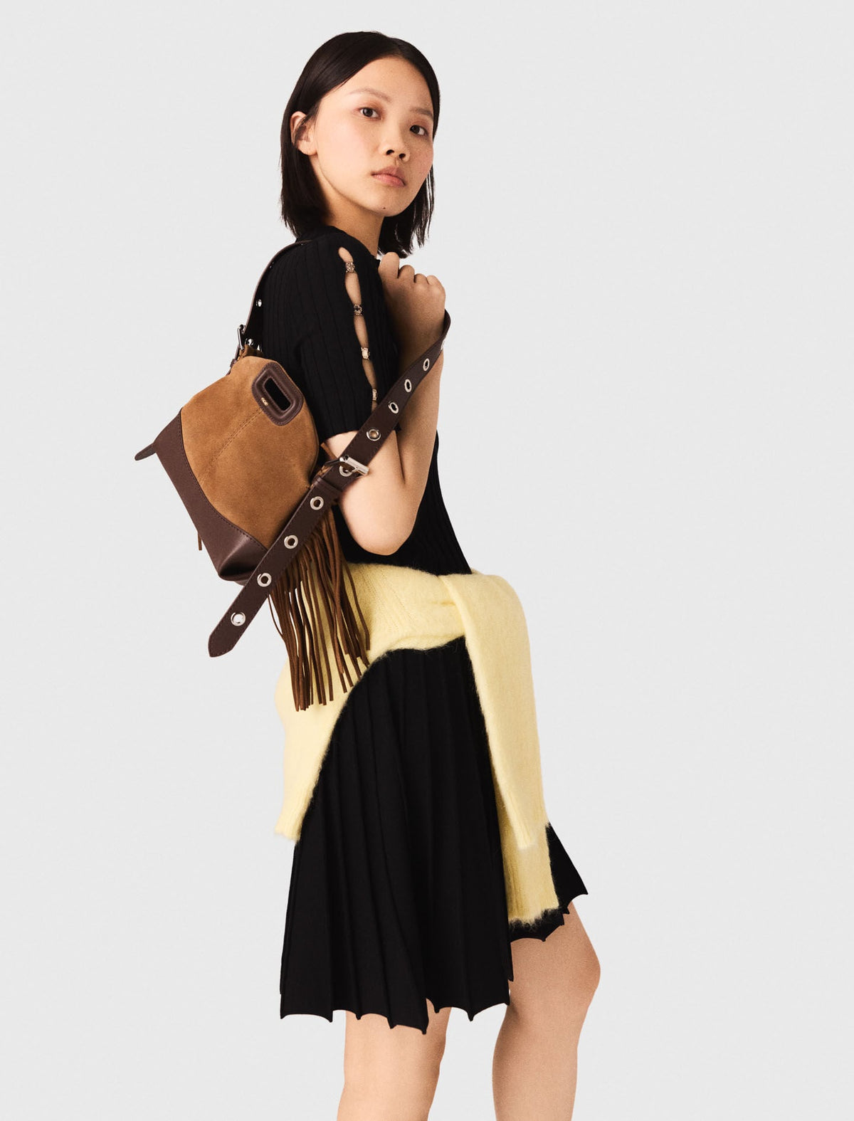 Leather and suede Miss M Mini bag | Maje
