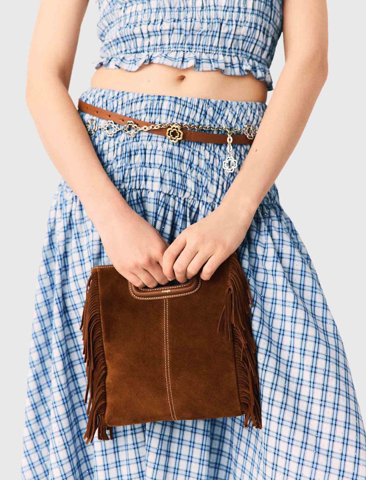 Topstitched suede M bag | Maje