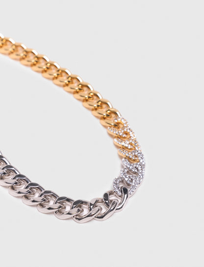 Two-tone rhinestone link necklace | Maje