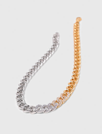 Two-tone rhinestone link necklace | Maje