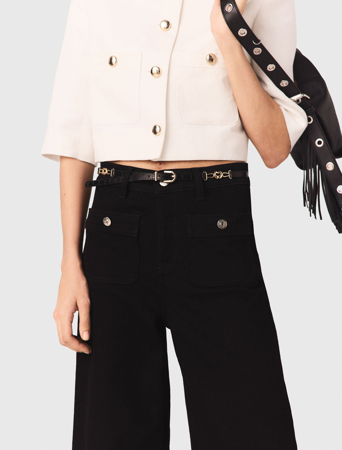 Slim croc-effect leather belt | Maje