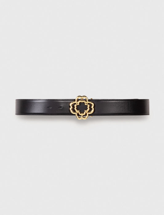 Leather belt with Clover logo | Maje
