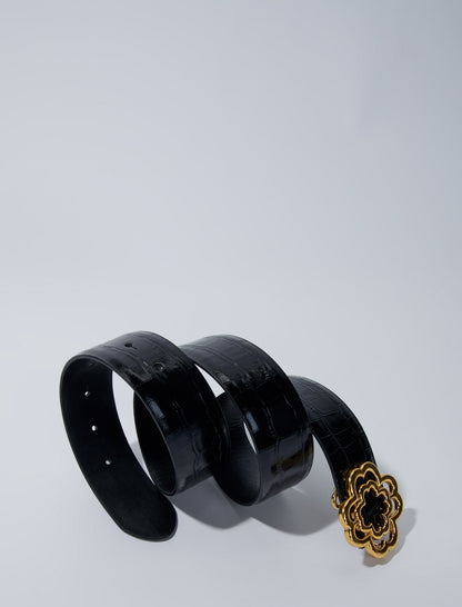 Croc-effect leather double M belt | Maje