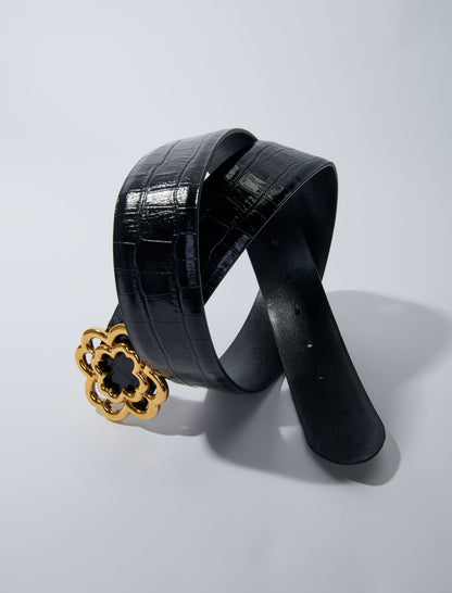 Croc-effect leather double M belt | Maje