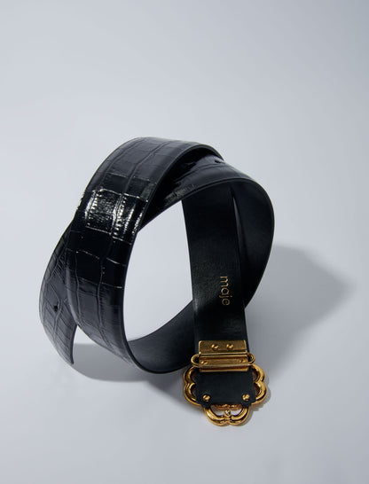 Croc-effect leather double M belt | Maje