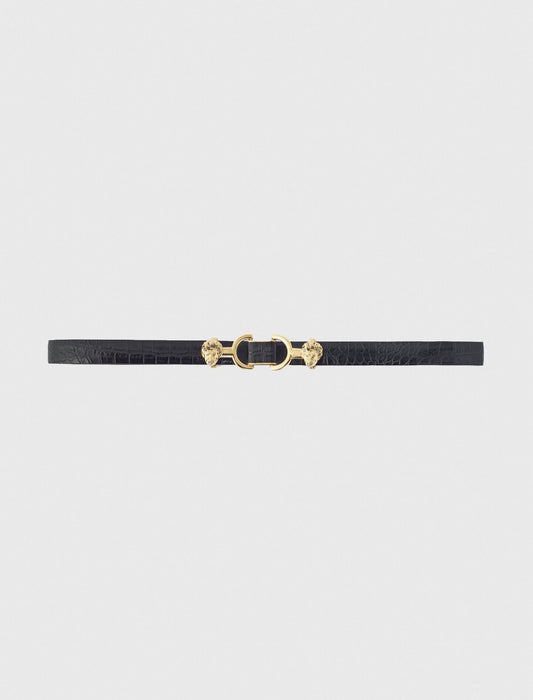 Thin leather belt with lion bit | Maje